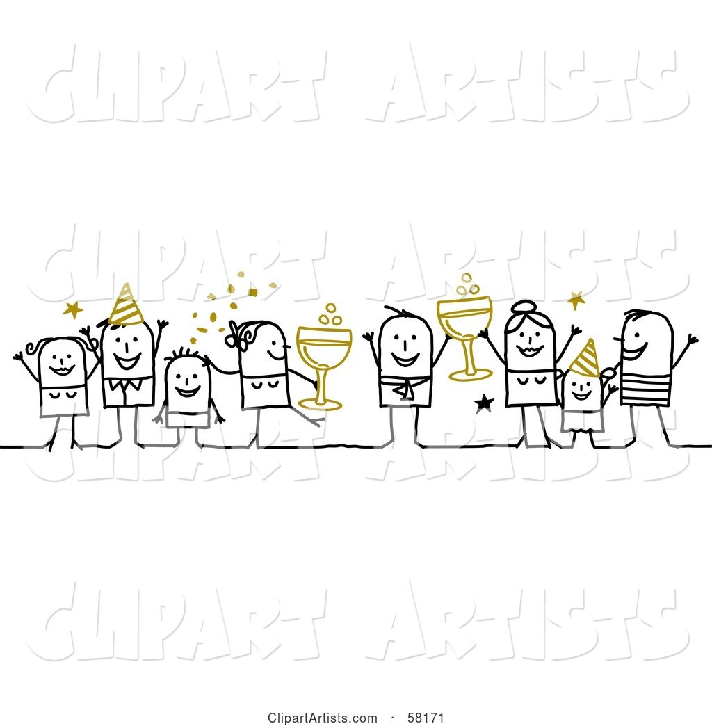 Stick People Character Party on New Years with Champagne