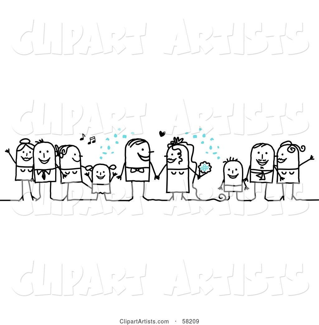 Stick People Character Wedding with the Guests Tossing Confetti