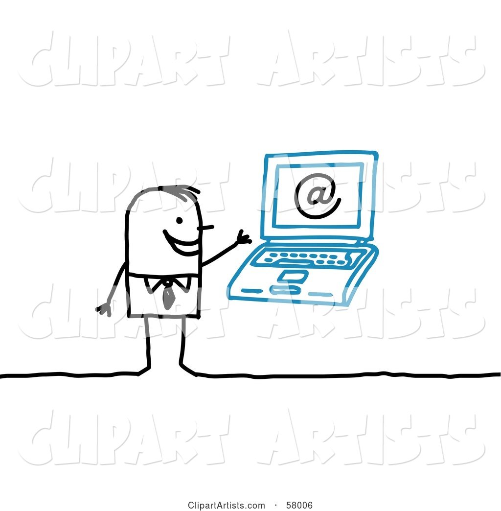 Stick People Character with a Laptop and an Arobase Symbol