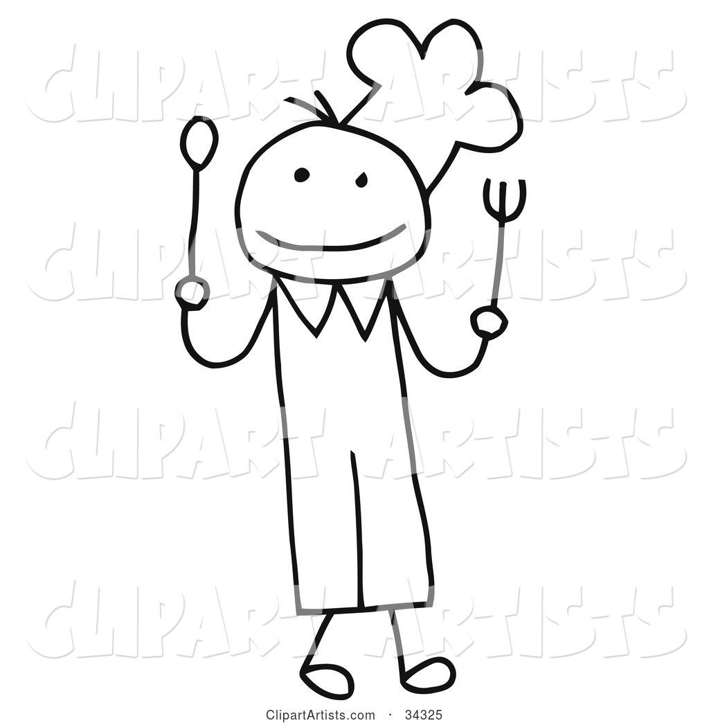 Stick Person Chef Holding a Spoon and Fork