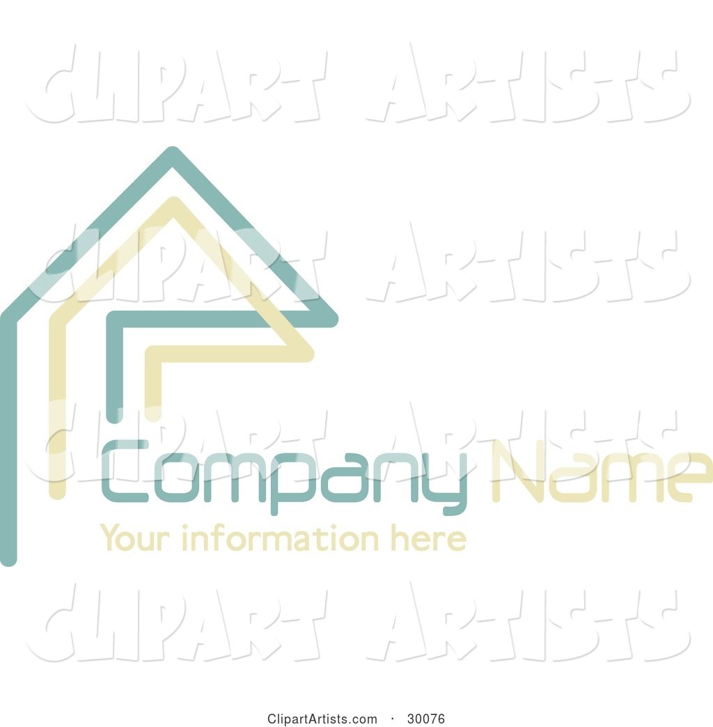 Stock Logo of Teal and Beige Lines Resembling a Home or Roof, Above Space for a Company Name and Information