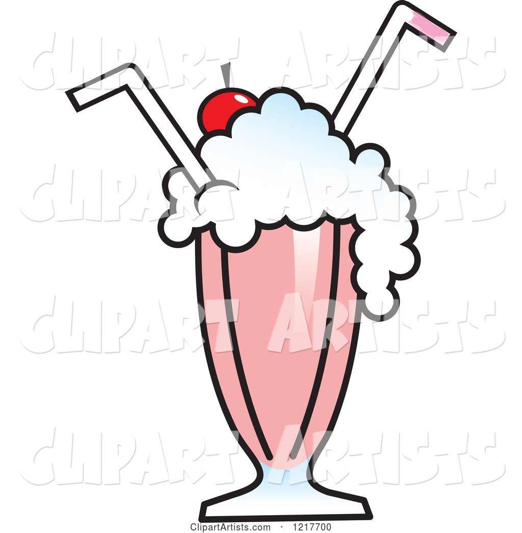 Strawberry Milkshake with Two Straws