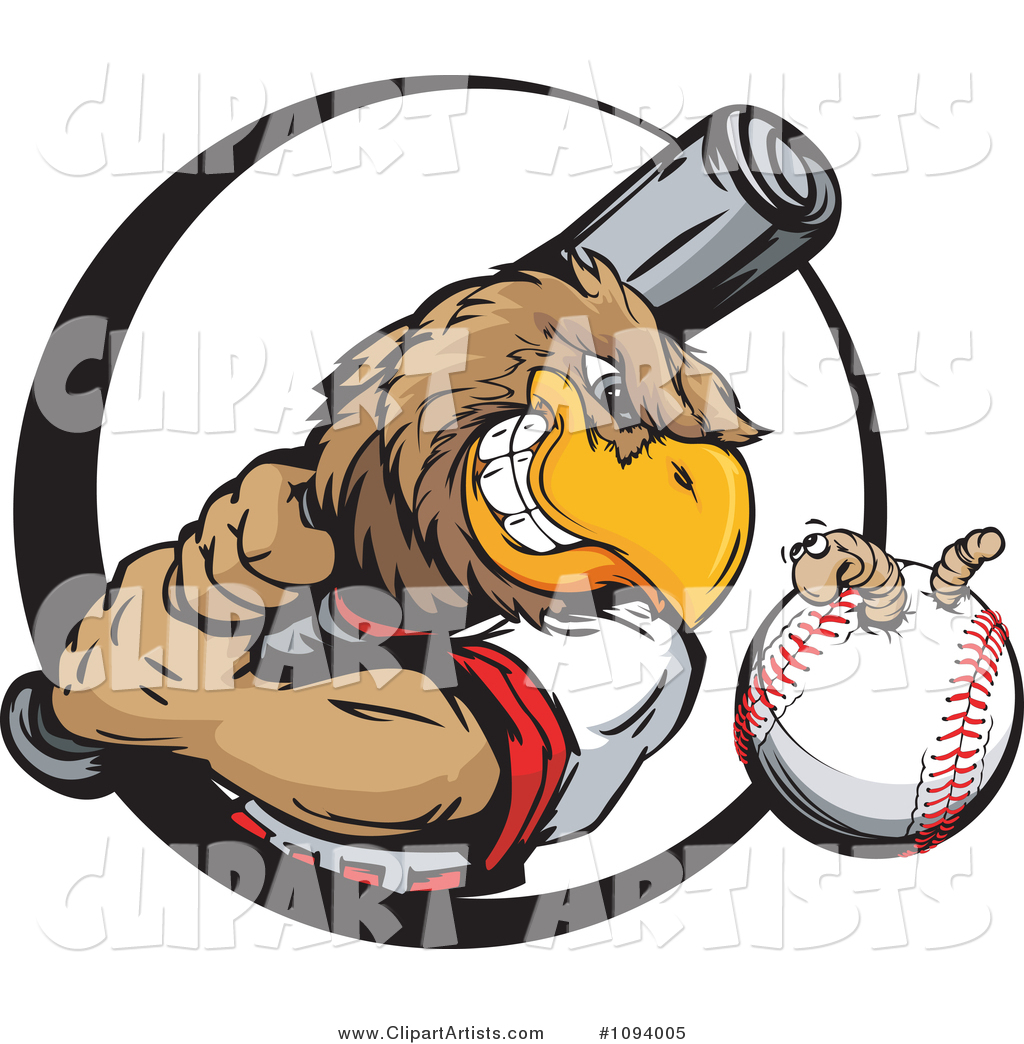 Strong Baseball Eagle Swinging a Bat at a Ball with a Worm