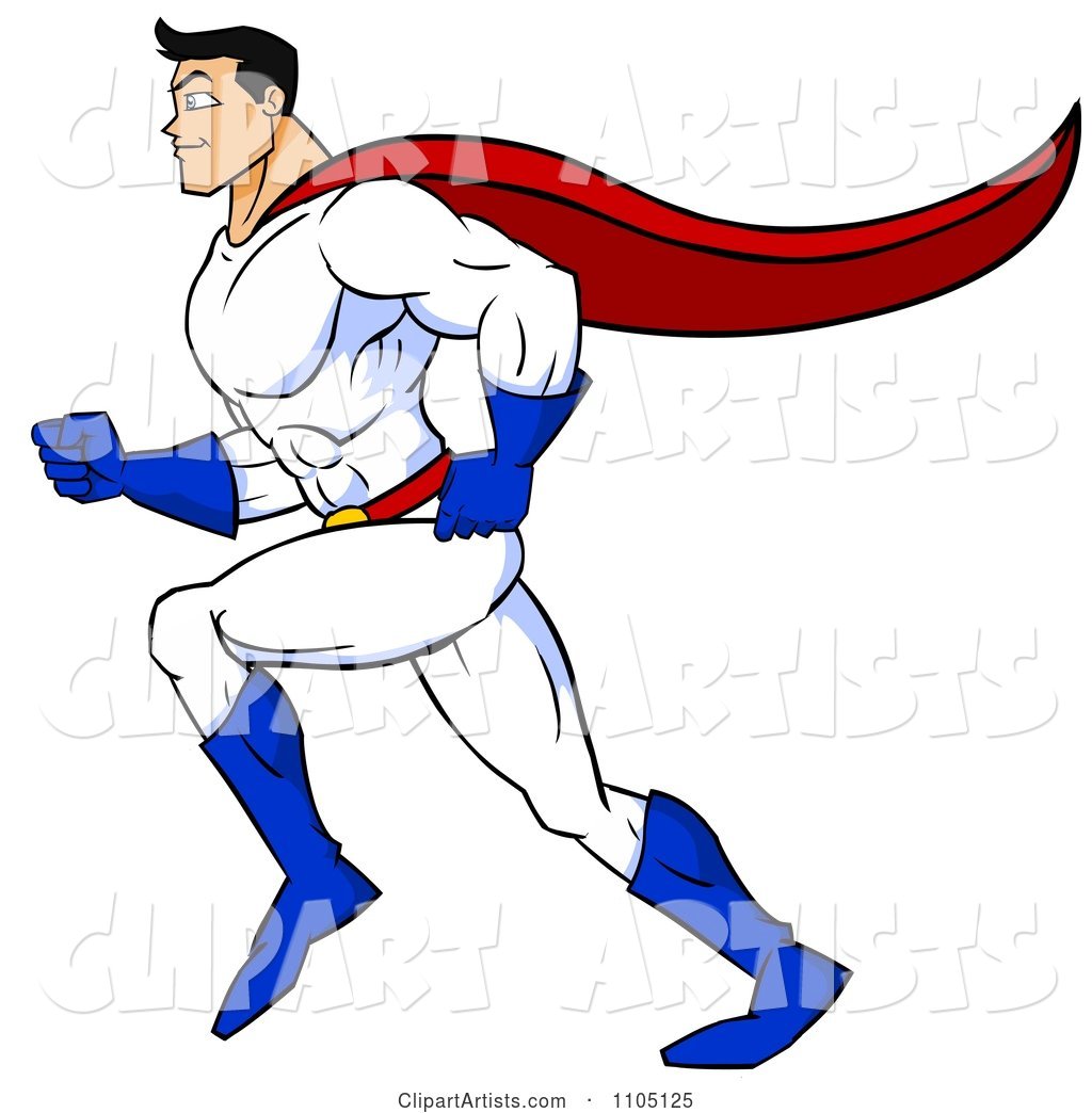 Strong Super Hero Man Running in Profile