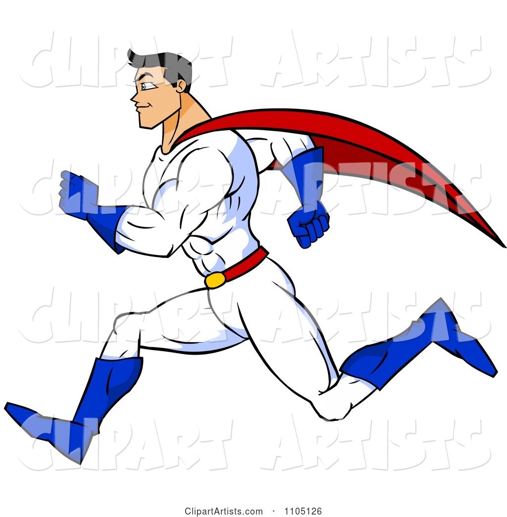 Strong Super Hero Man Sprinting in Profile