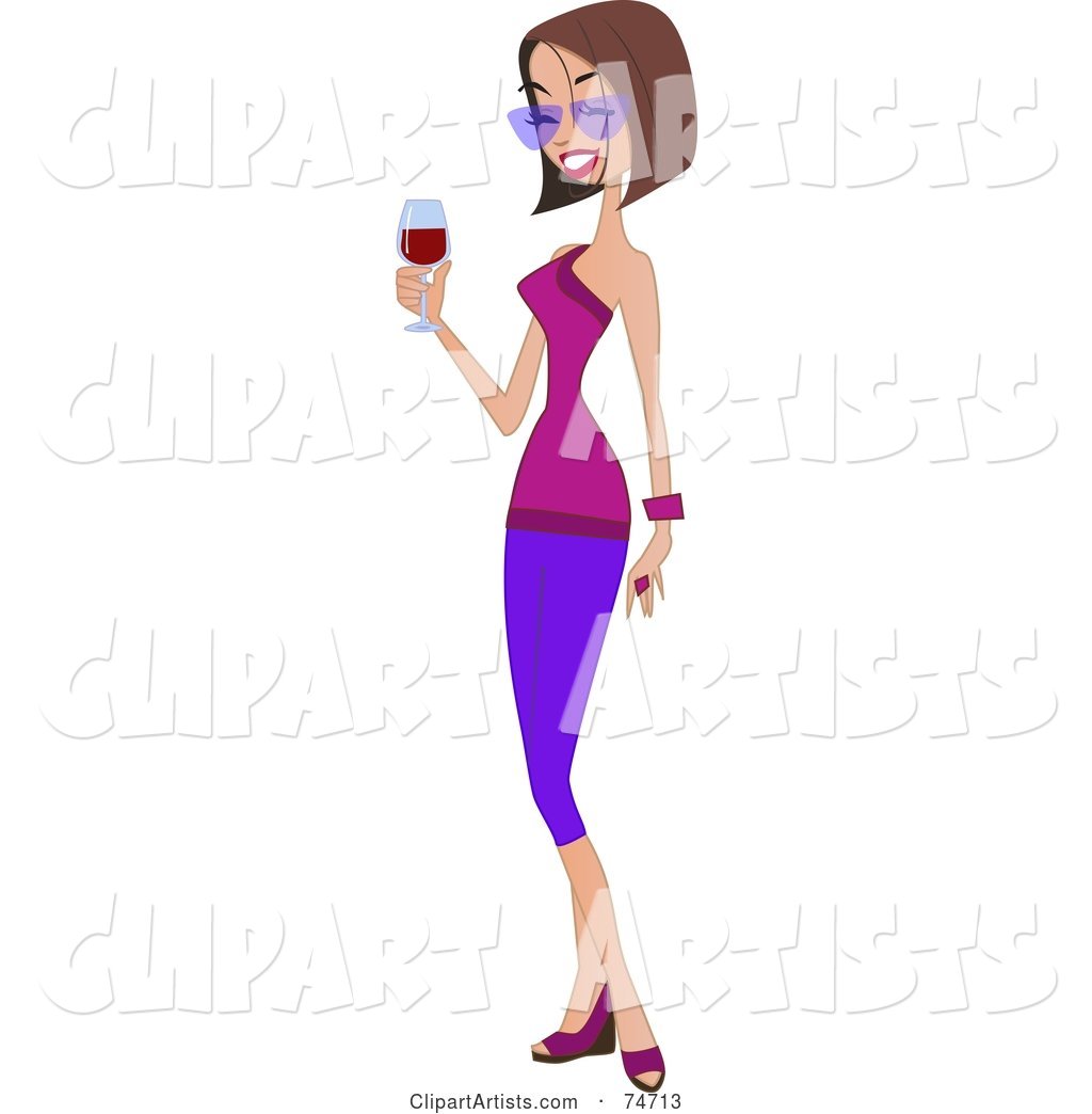 Stylish Brunette Woman Holding a Glass of Red Wine