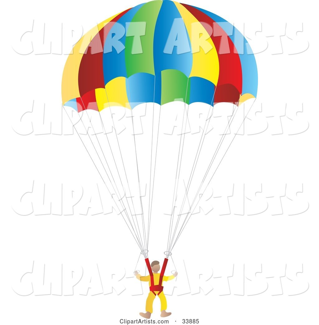 Suited Parachuter Gliding Through the Sky