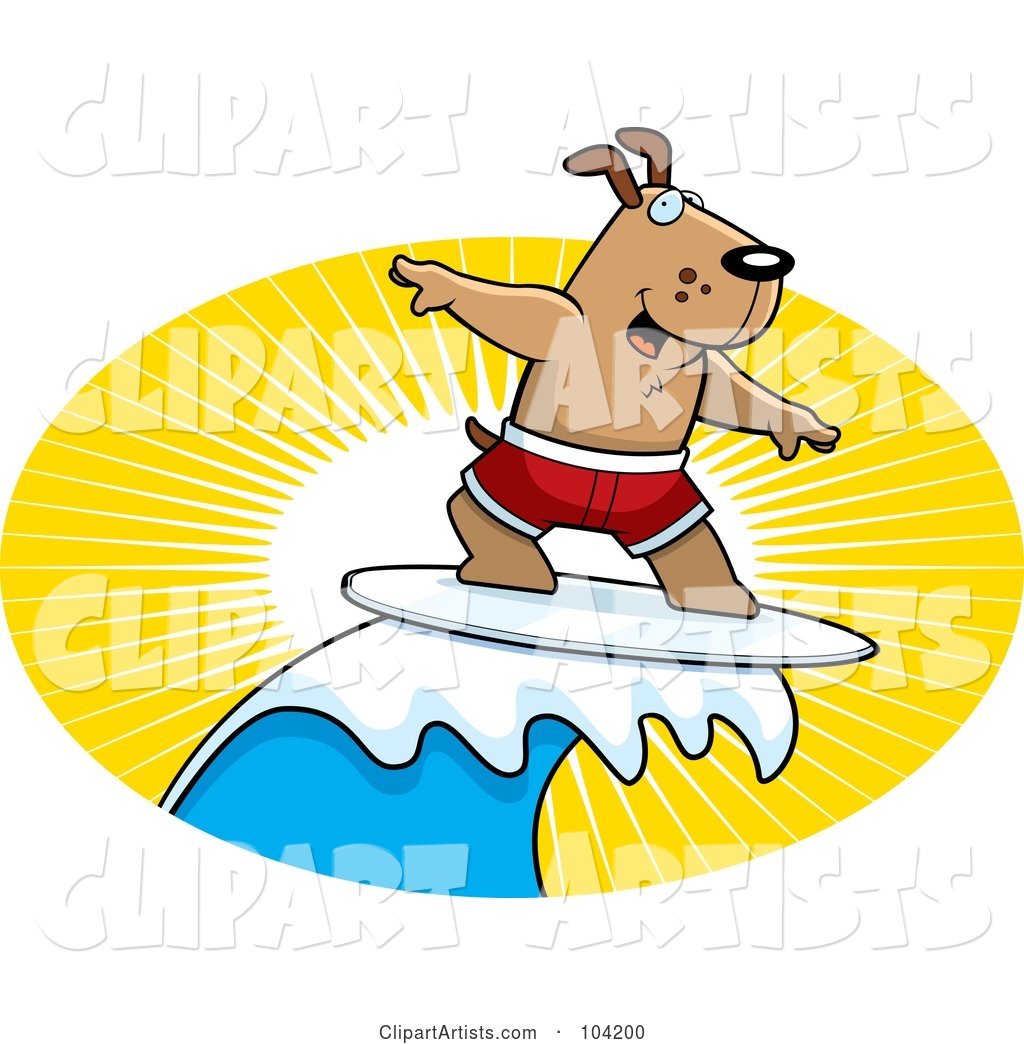 Surfer Dog Riding a Wave at Sunset