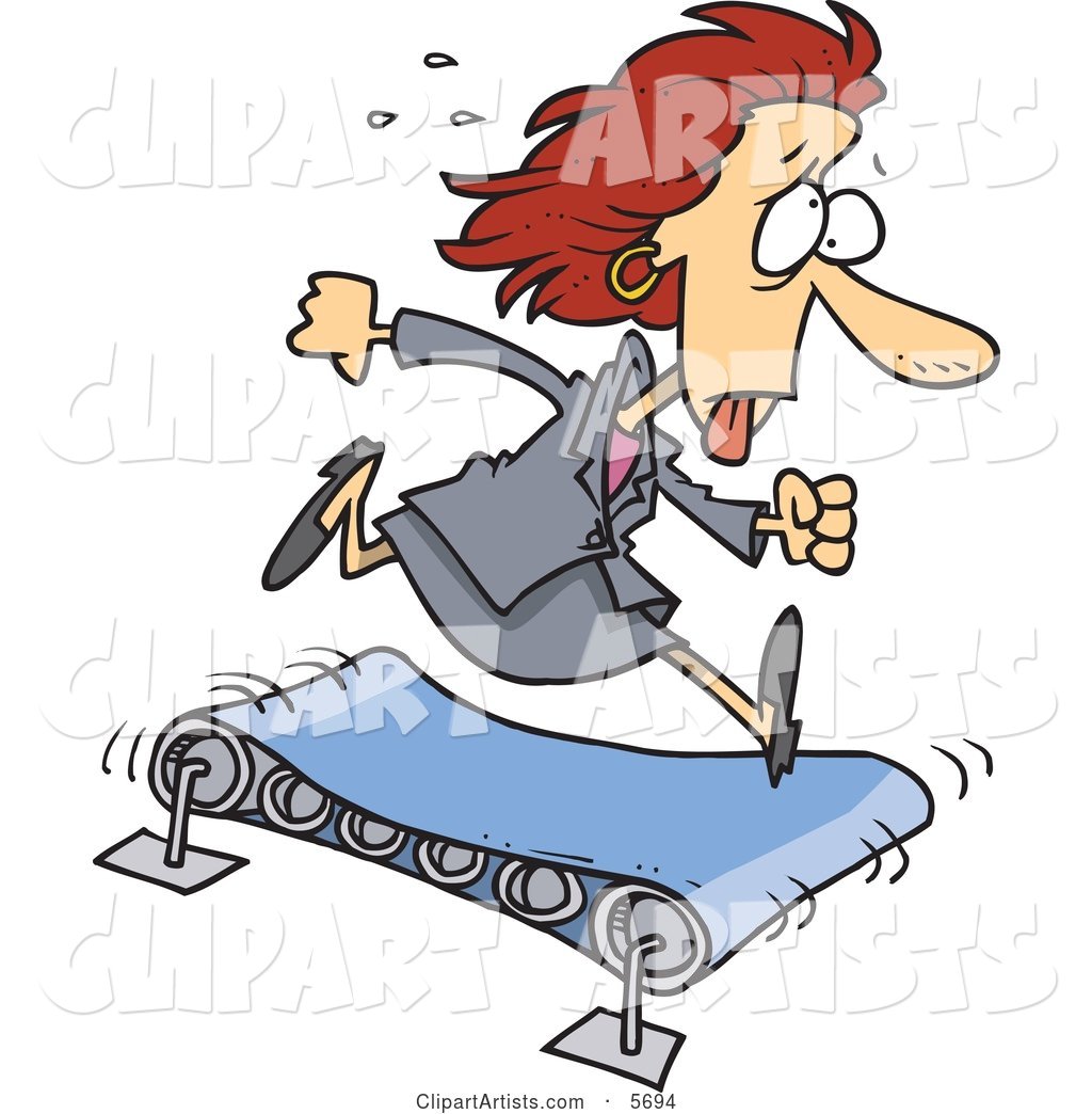 Sweaty Business Woman Running on a Treadmill