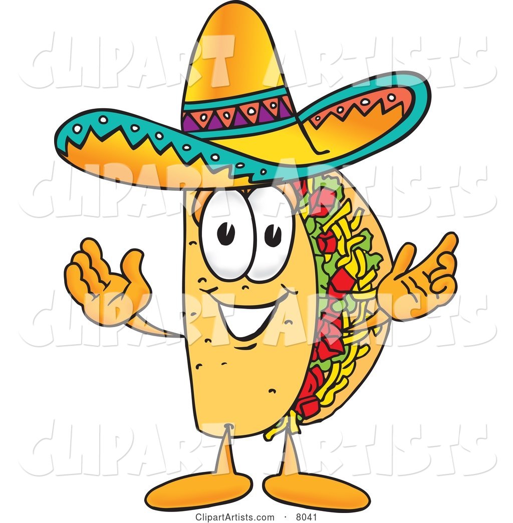 Taco Mascot Cartoon Character with Welcoming Open Arms
