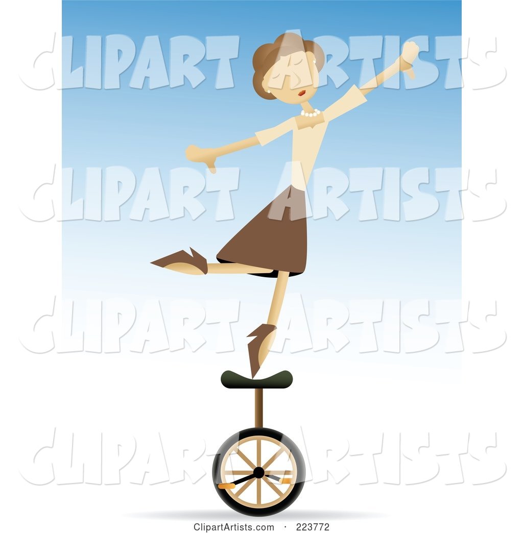 Talented Woman Balancing on One Foot on a Unicycle