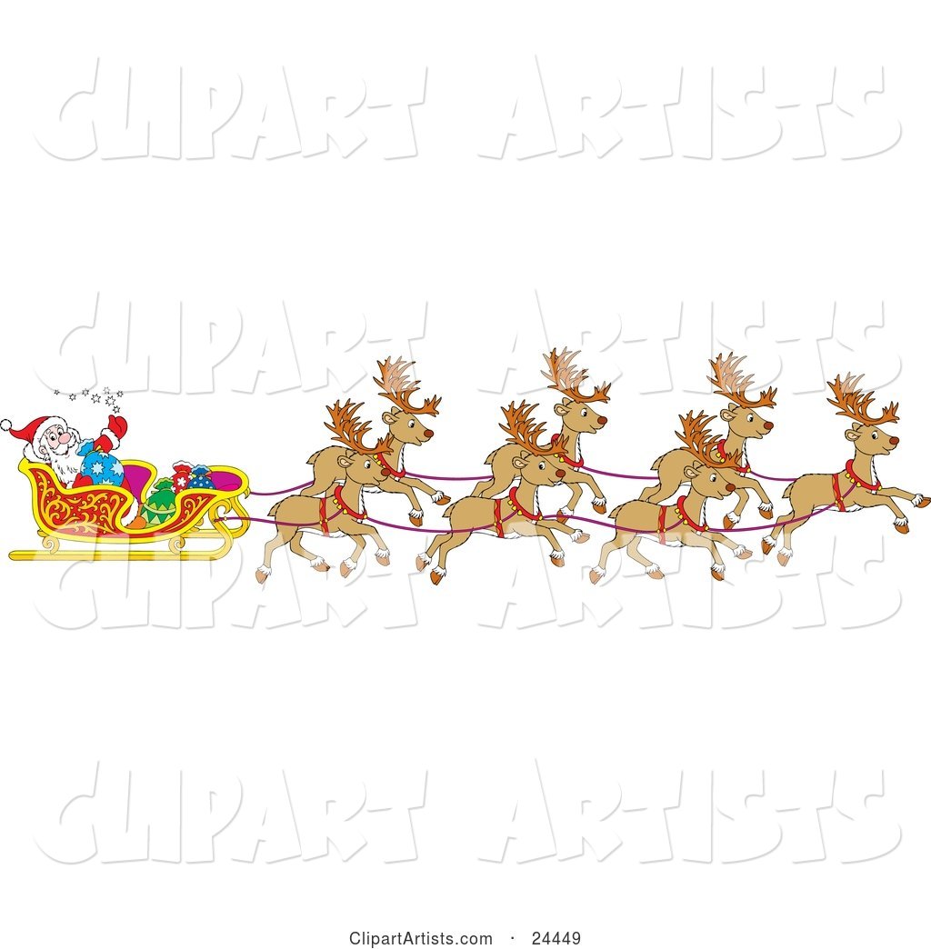 Team of Santa's Reindeer Pulling the Sleigh on Christmas Eve