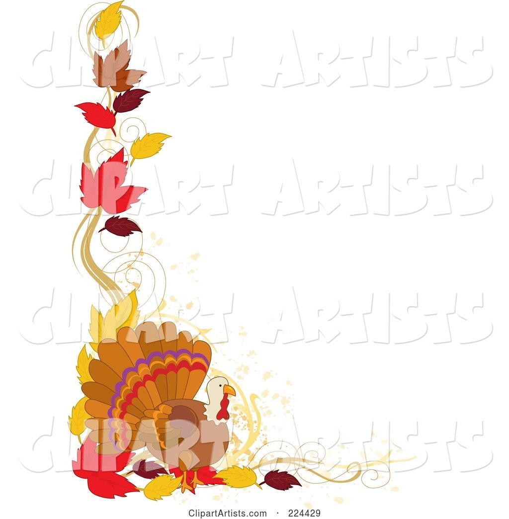 Thanskgiving Border of Autumn Leaves and a Turkey Bird