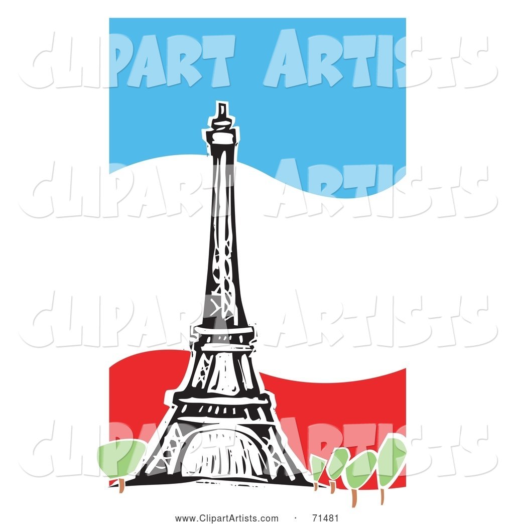 The Eiffel Tower over a Wavy Flag Background