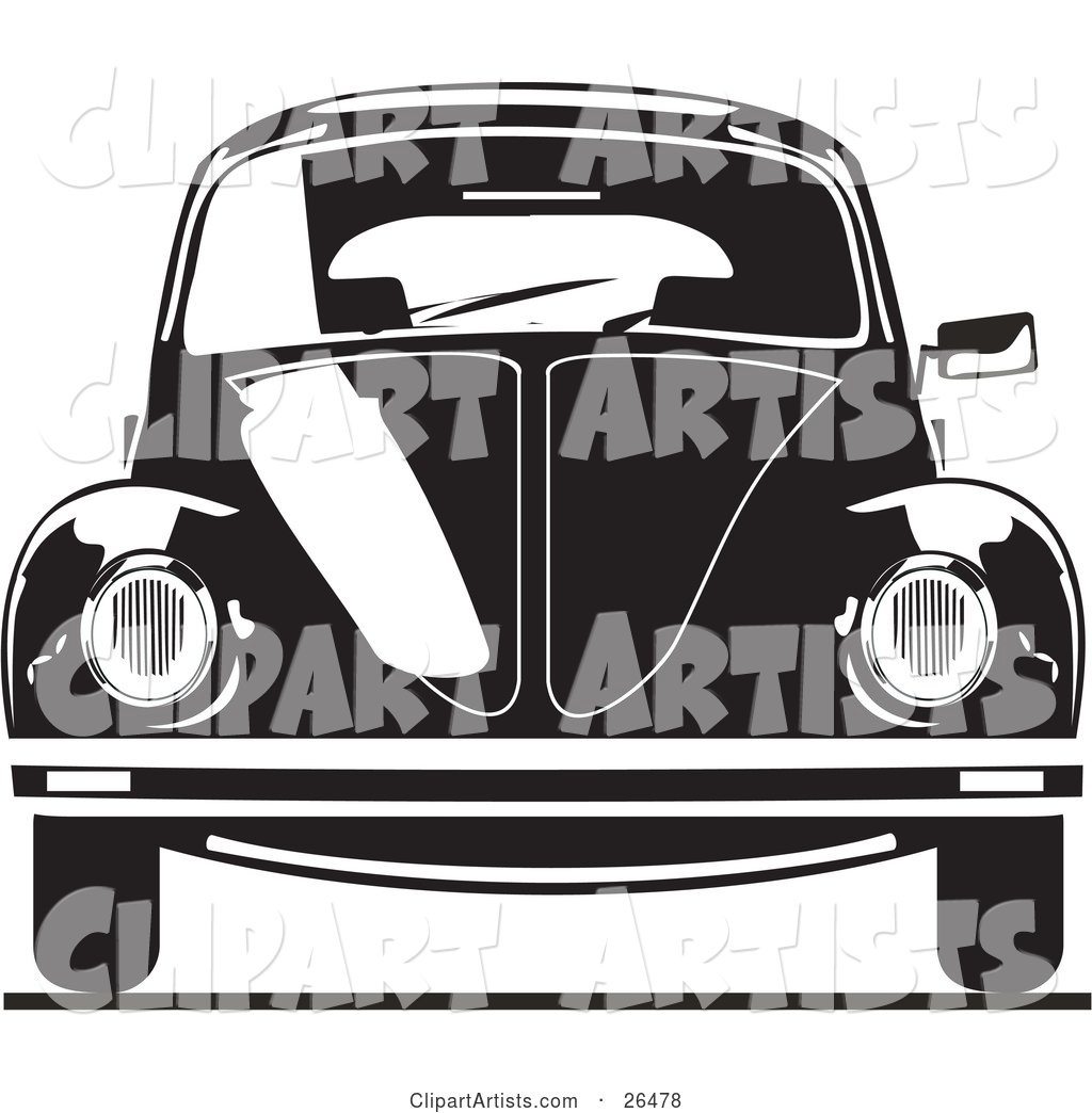 The Front of a Volkswagen Bug Car in Black and White