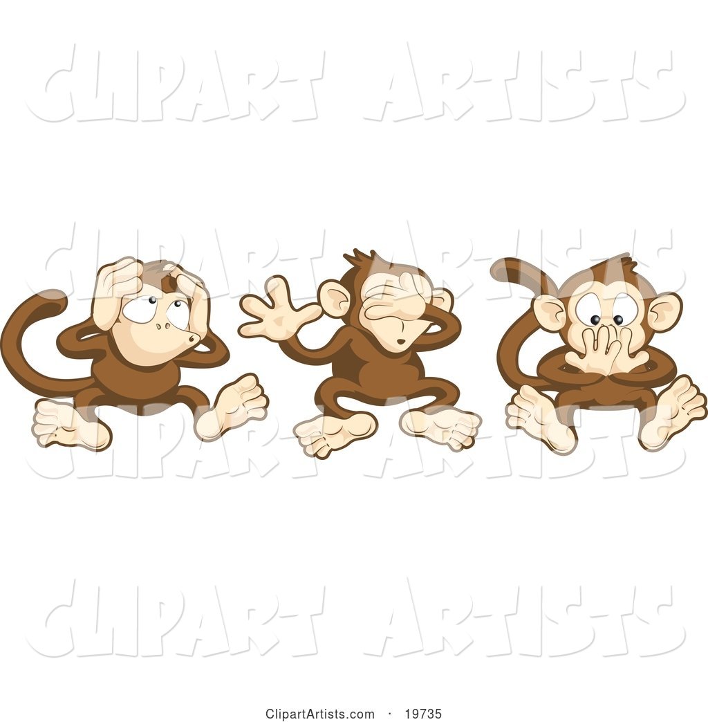 The Three Wise Monkeys, Mizaru, Kikazaru, and Iwazaru, Covering Their Ears, Eyes and Mouth, Hear No Evil, See No Evil, Speak No Evil