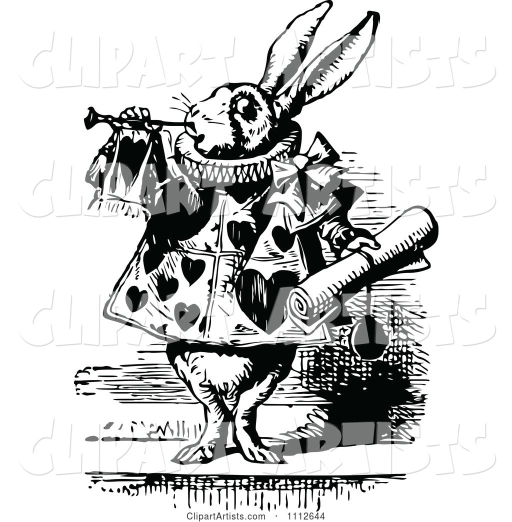 The White Rabbit Servant Tooting a Horn and Holding a Notice in Wonderland