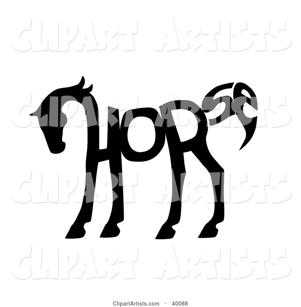 The Word Horse Spelled out and Forming the Shape of a Horse's Body
