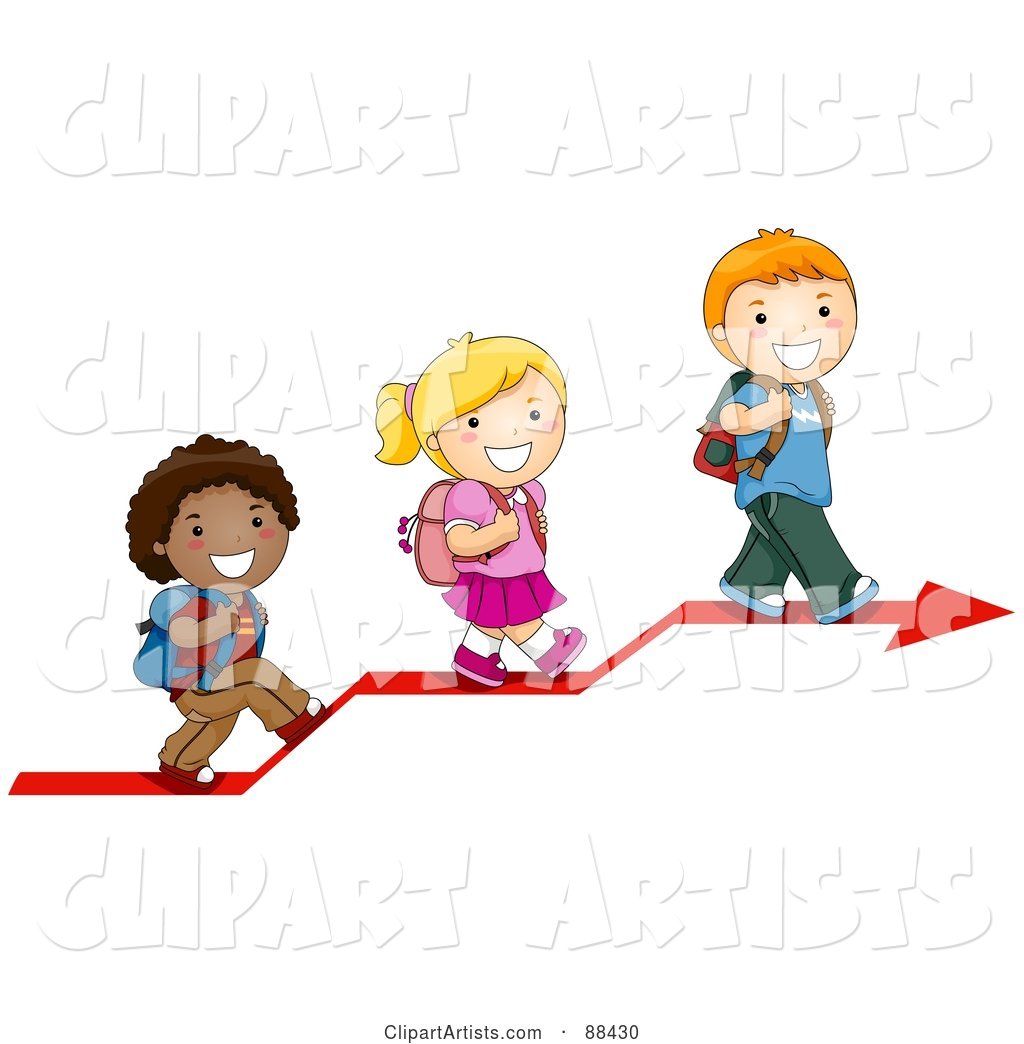 Three Diverse School Children Walking up on an Arrow