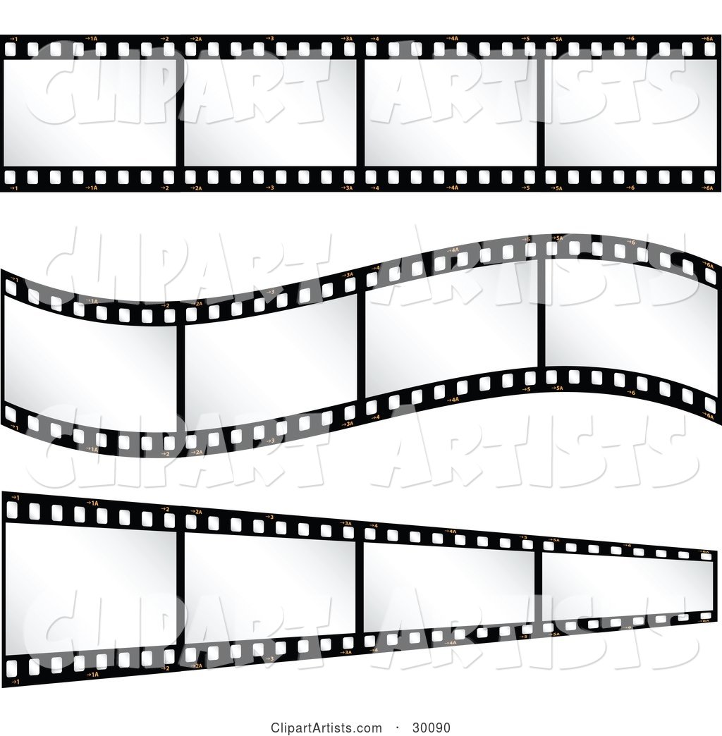 Three Sets of Film Strips with Blank Frames, One Straight, One Curving, One Leading off into the Distance