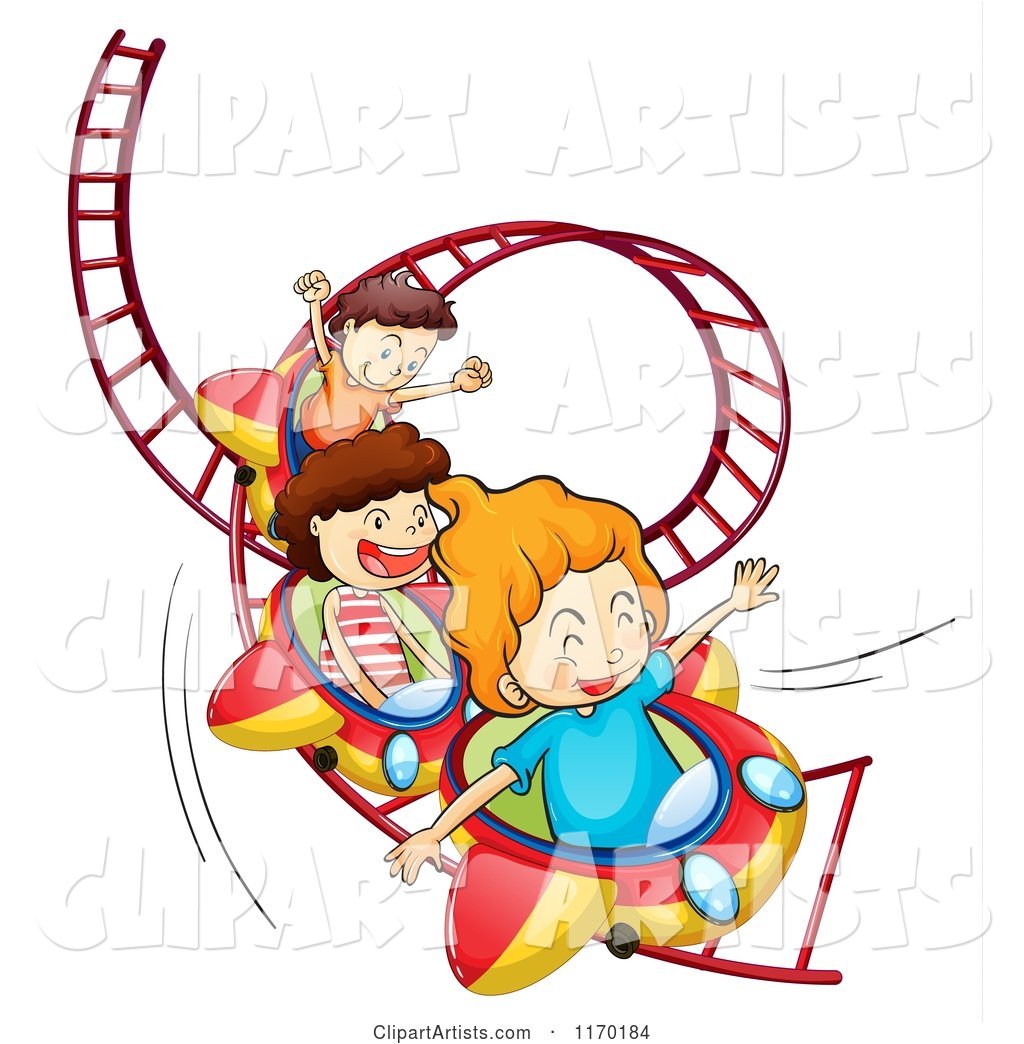 Thrilled Children Riding a Roller Coaster
