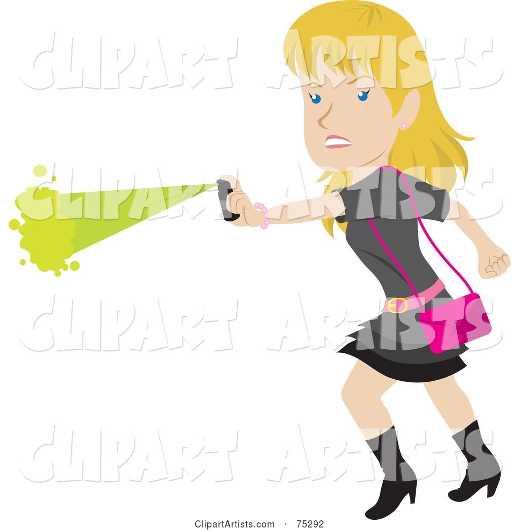 Tough Blond Caucasian Woman Defending Herself with Pepper Spray