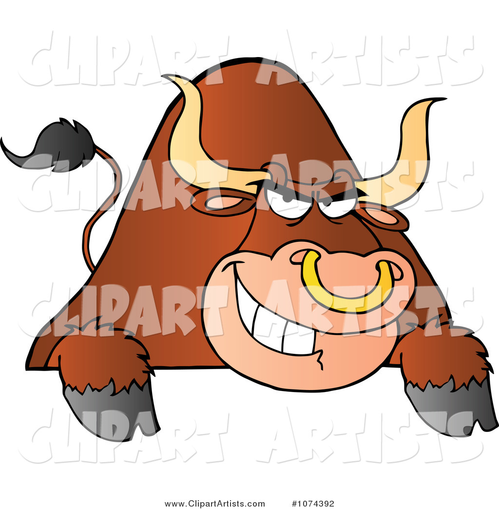 Tough Brown Bull Grinning over a Blank Sign 1