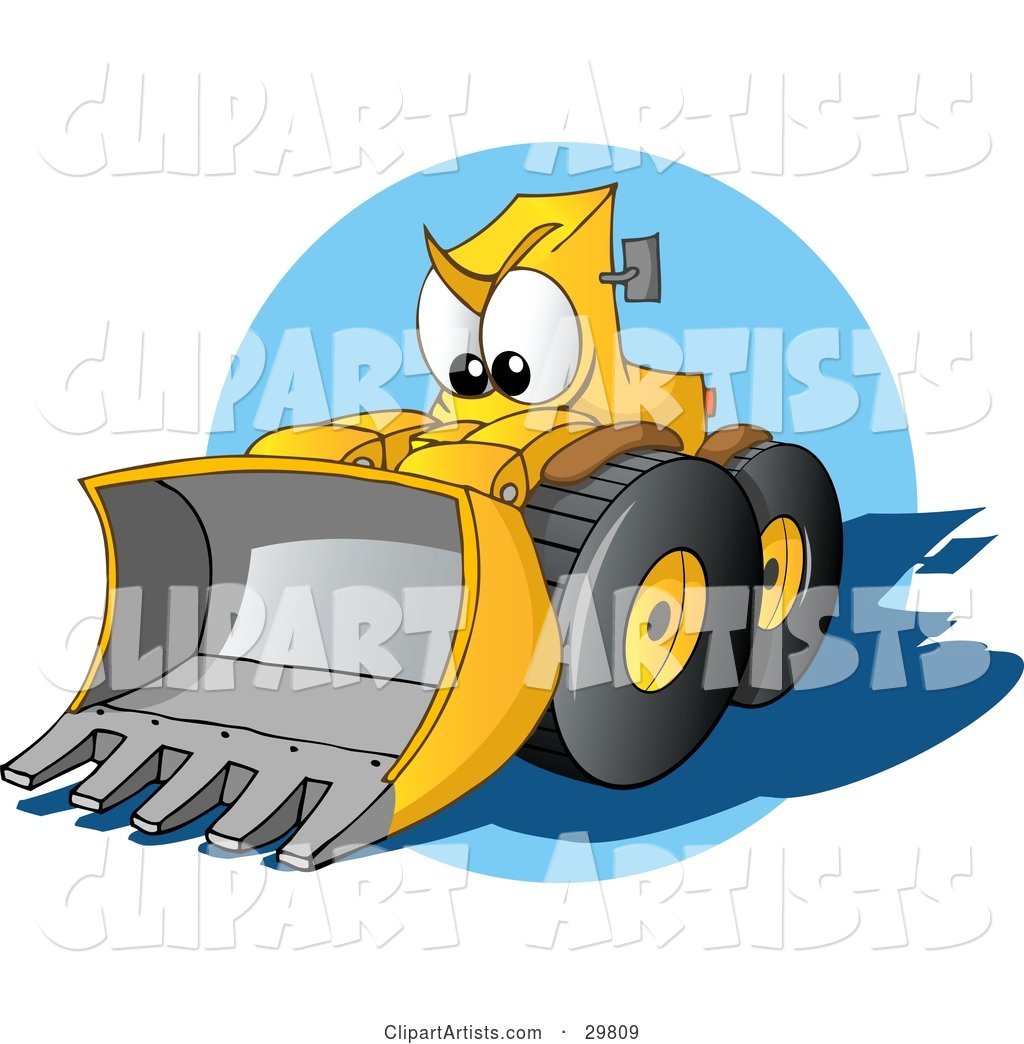 Tough Yellow Bulldozer Character with a Loader, Moving Forward