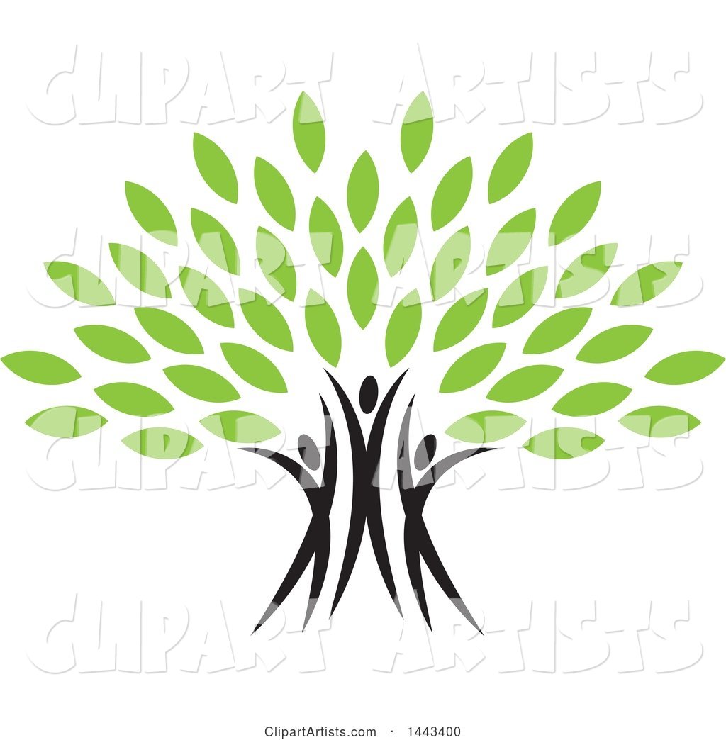 Tree with Green Leaves and Three People Forming the Trunk