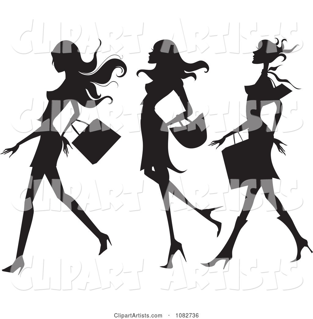 Trio of Silhouetted Fashionable Ladies Shopping