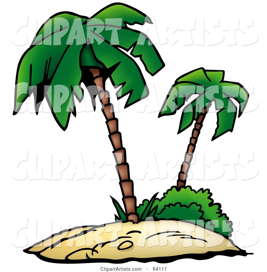 Tropical Sandy Island with Two Palm Trees