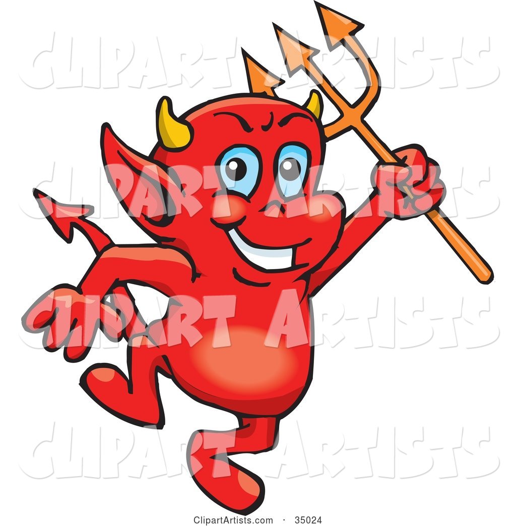 Troublesome Little Red Devil Dancing with a Pitchfork