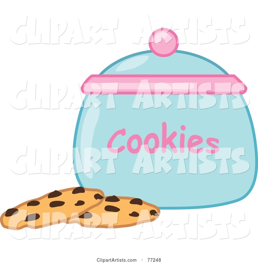 Two Chocolate Chip Cookies by a Jar