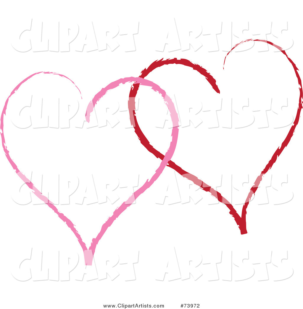 Two Sketched Red and Pink Heart Outlines