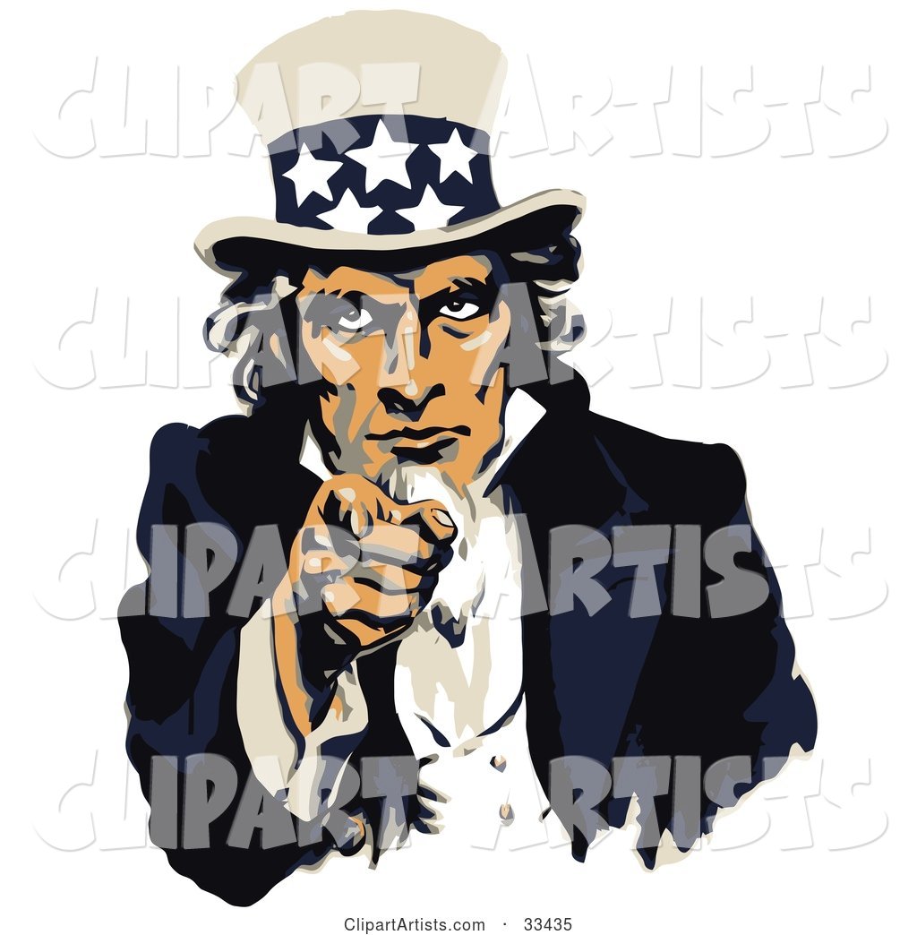 Uncle Sam Dressed in Blue and White, Pointing Outwards on a US Navy Recruiting Poster