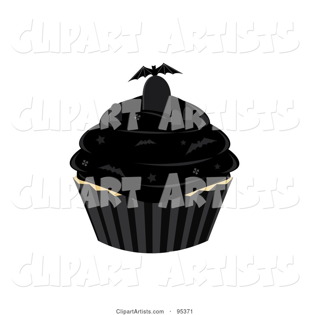 Vampire Bat and Tombstone on Top of a Black Cupcake