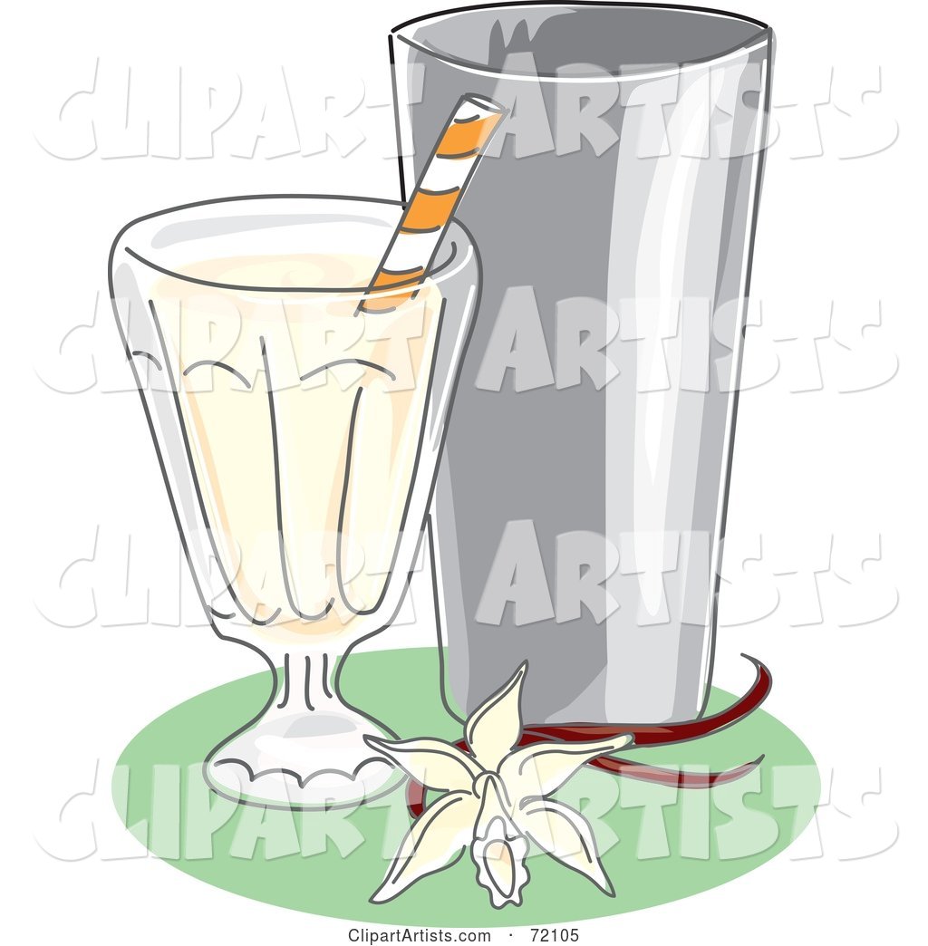 Vanilla Milk Shake with a Straw and Silver Cup