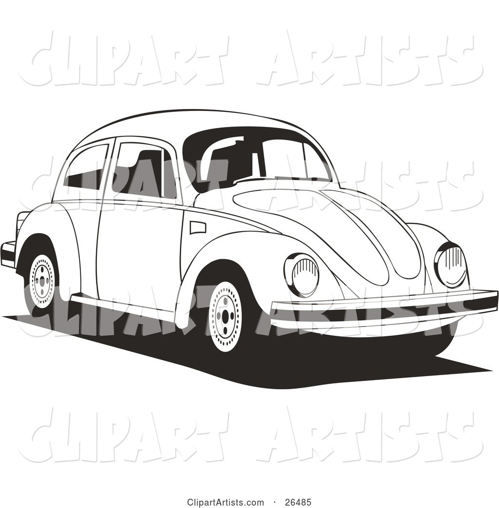 Volkswagen Bug Car Driving to the Right in Black and White