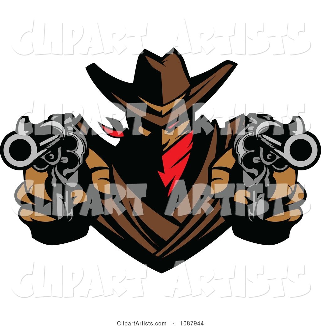Western Cowboy Outlaw Pointing Two Pistols