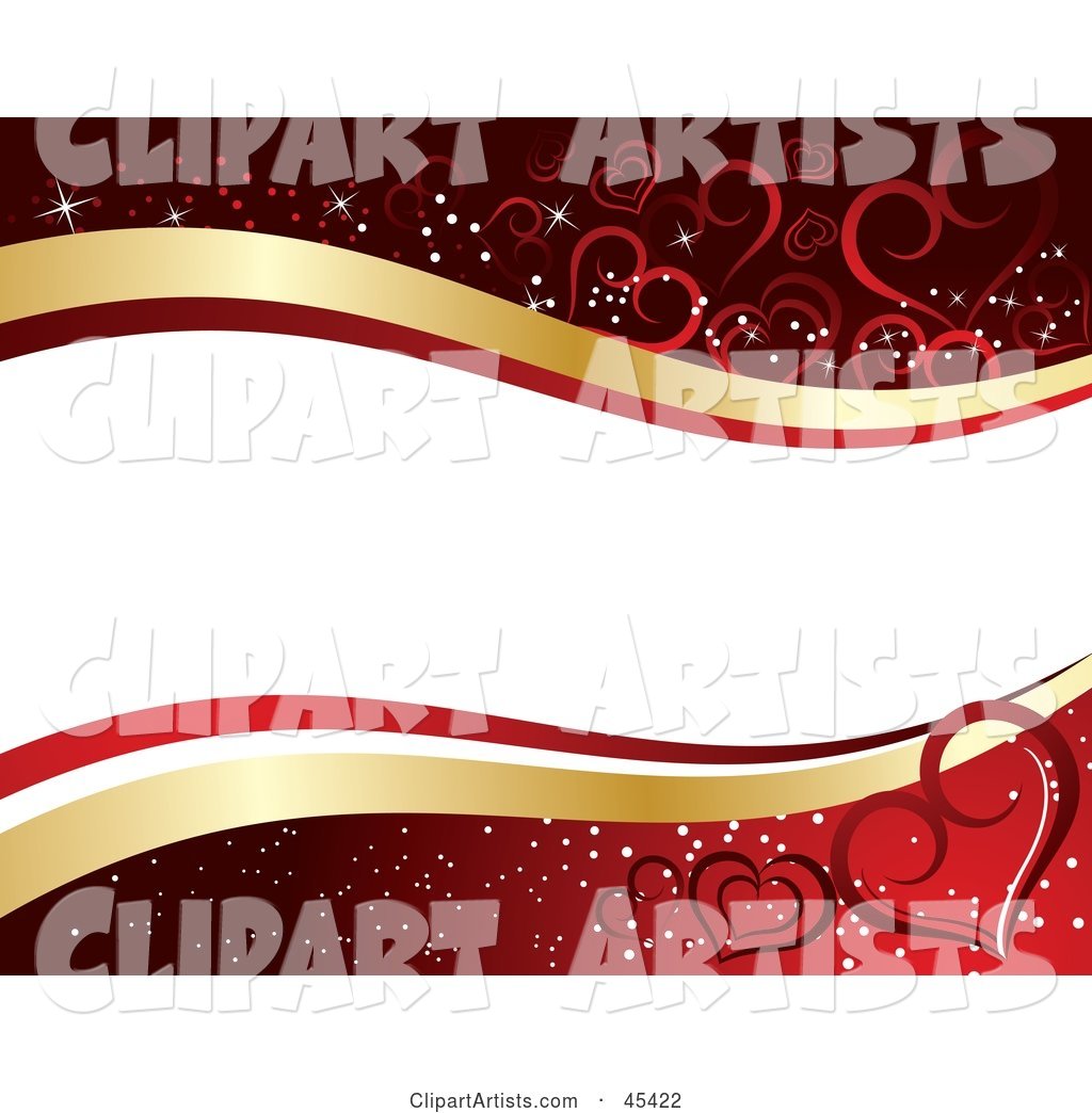 White and Gold Tex Banner Waving over a Red Background with Hearts