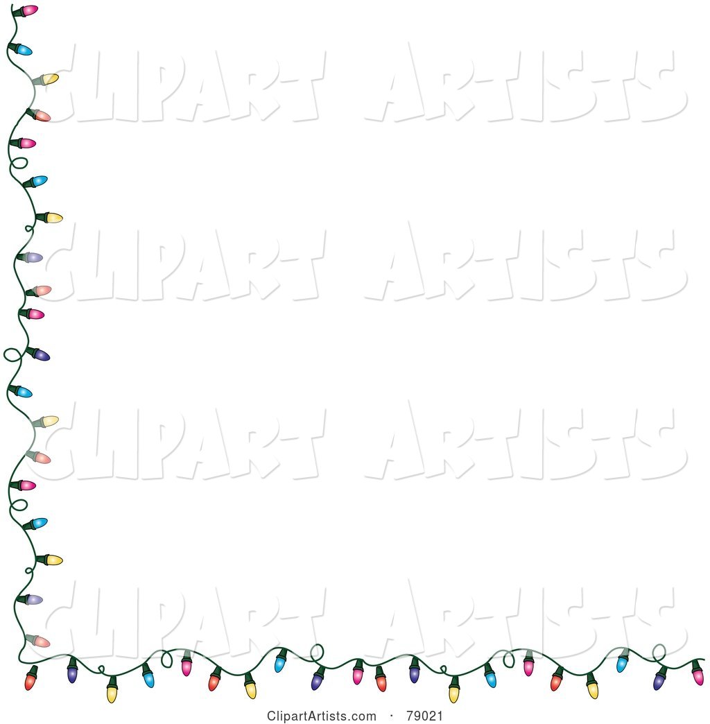 White Background with a Left and Bottom Border of Colorful Christmas Lights