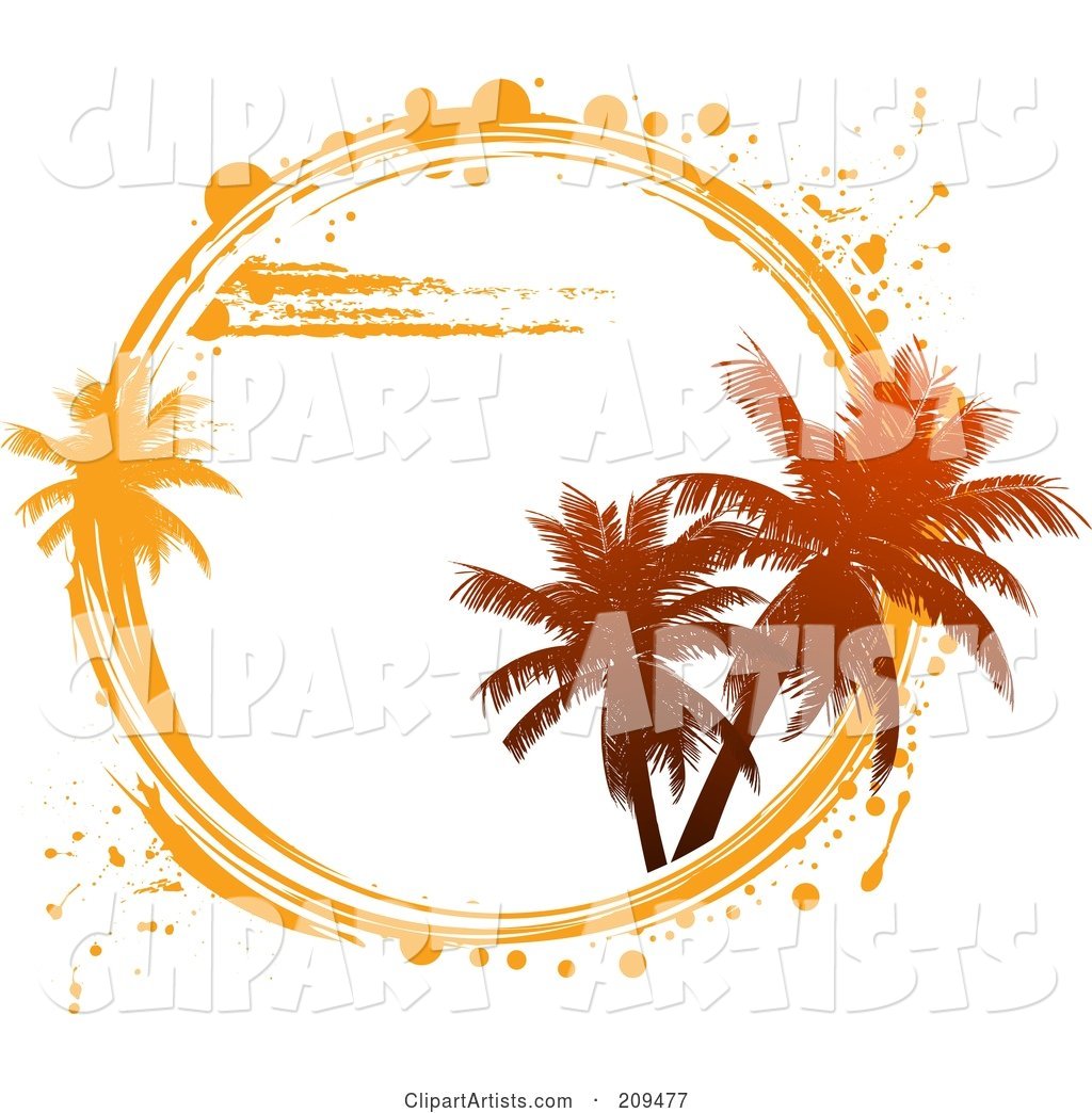 White Circle with Palm Trees and White and Orange Grunge Marks