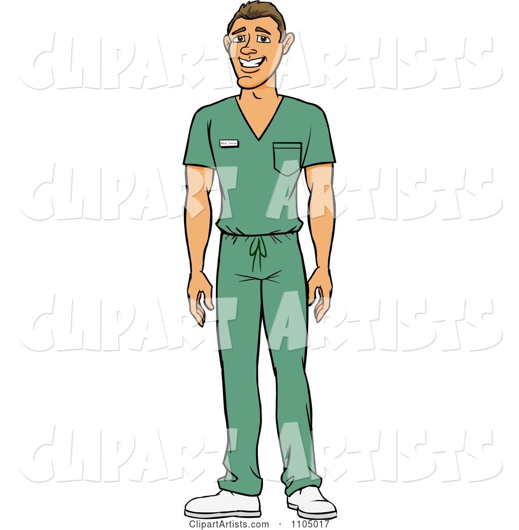 White Male Doctor Surgeon or Nurse in Green Scrubs