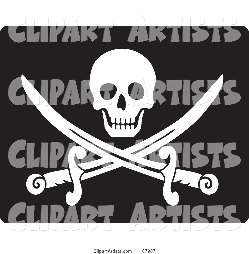 White Skull over Crossed Pirate Swords on Black