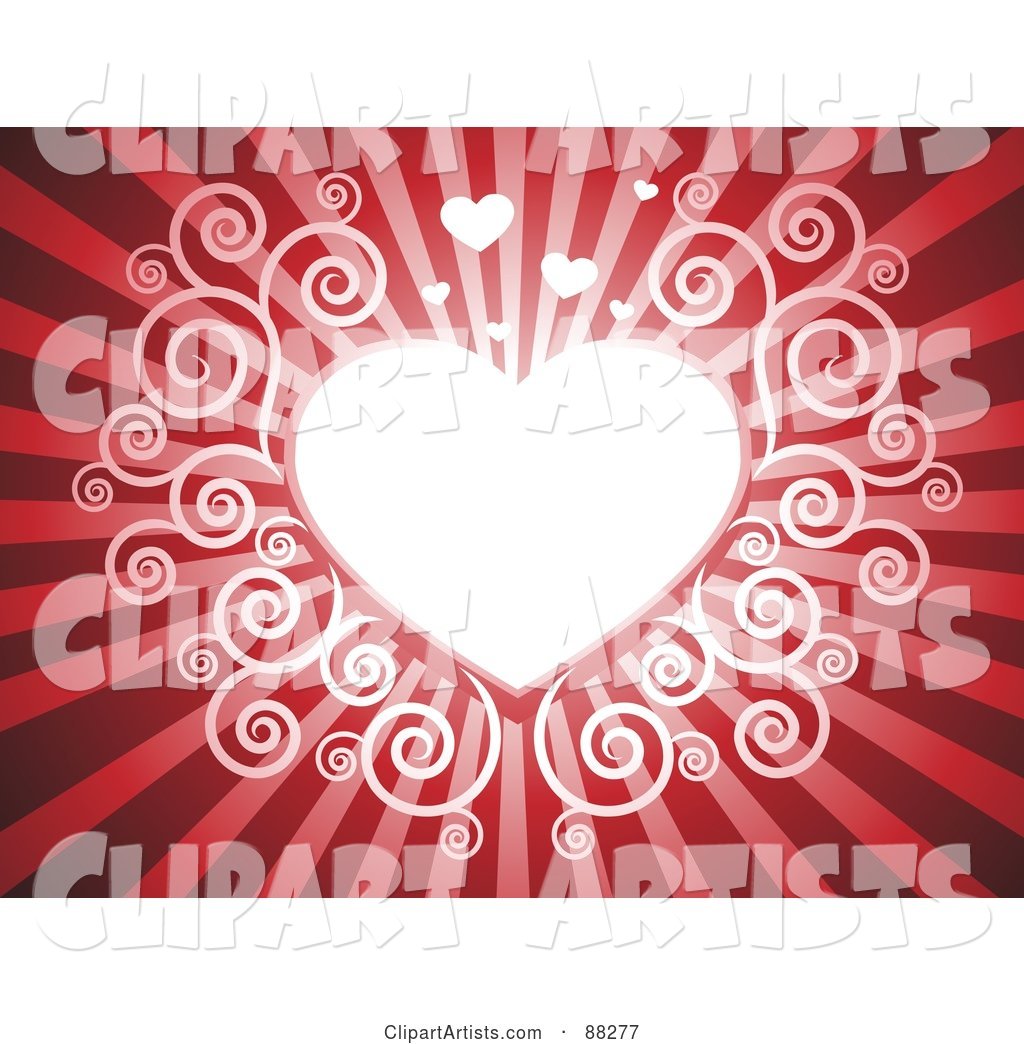 White Swirl Heart on a Red Shining Background