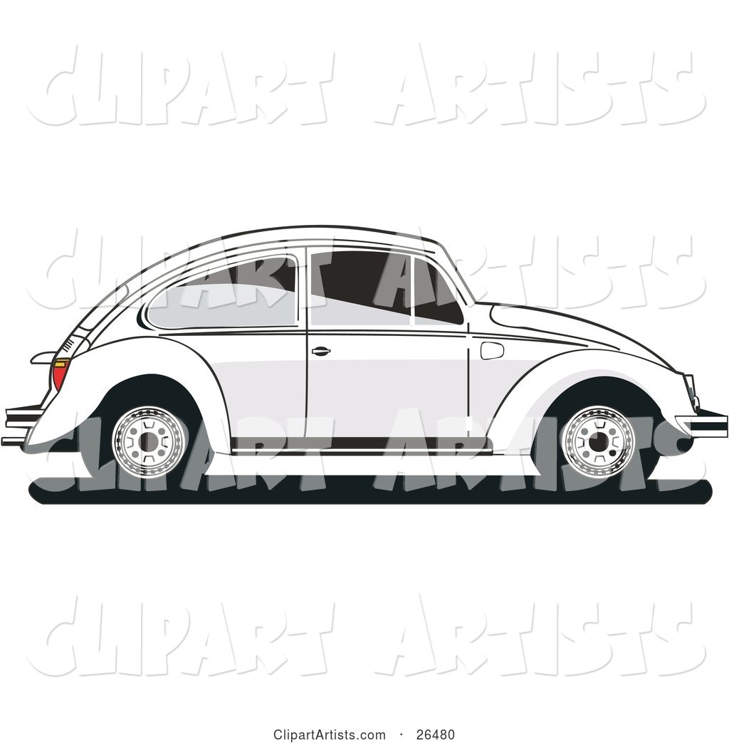 White Volkswagen Bug Car in Profile, with Tinted Windows