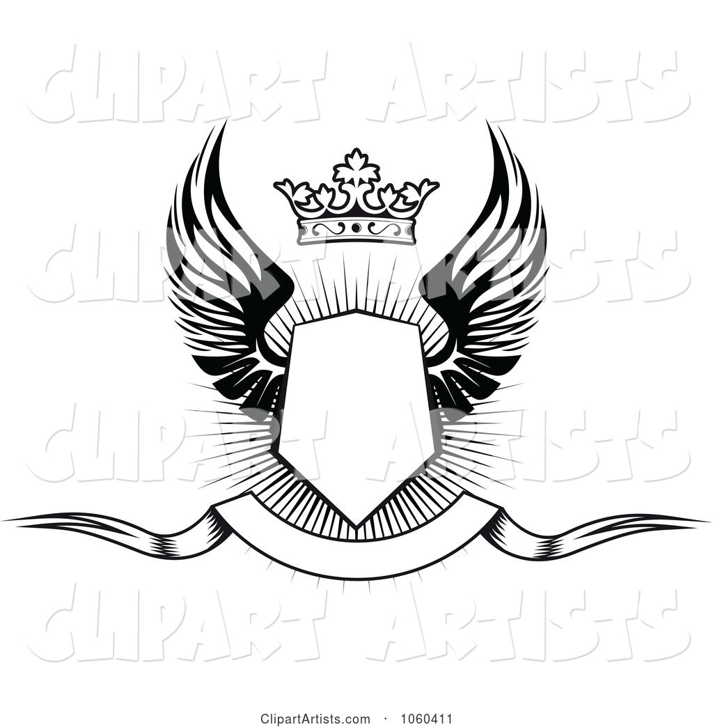 Winged Shield with a Crown and Blank Banner - 1