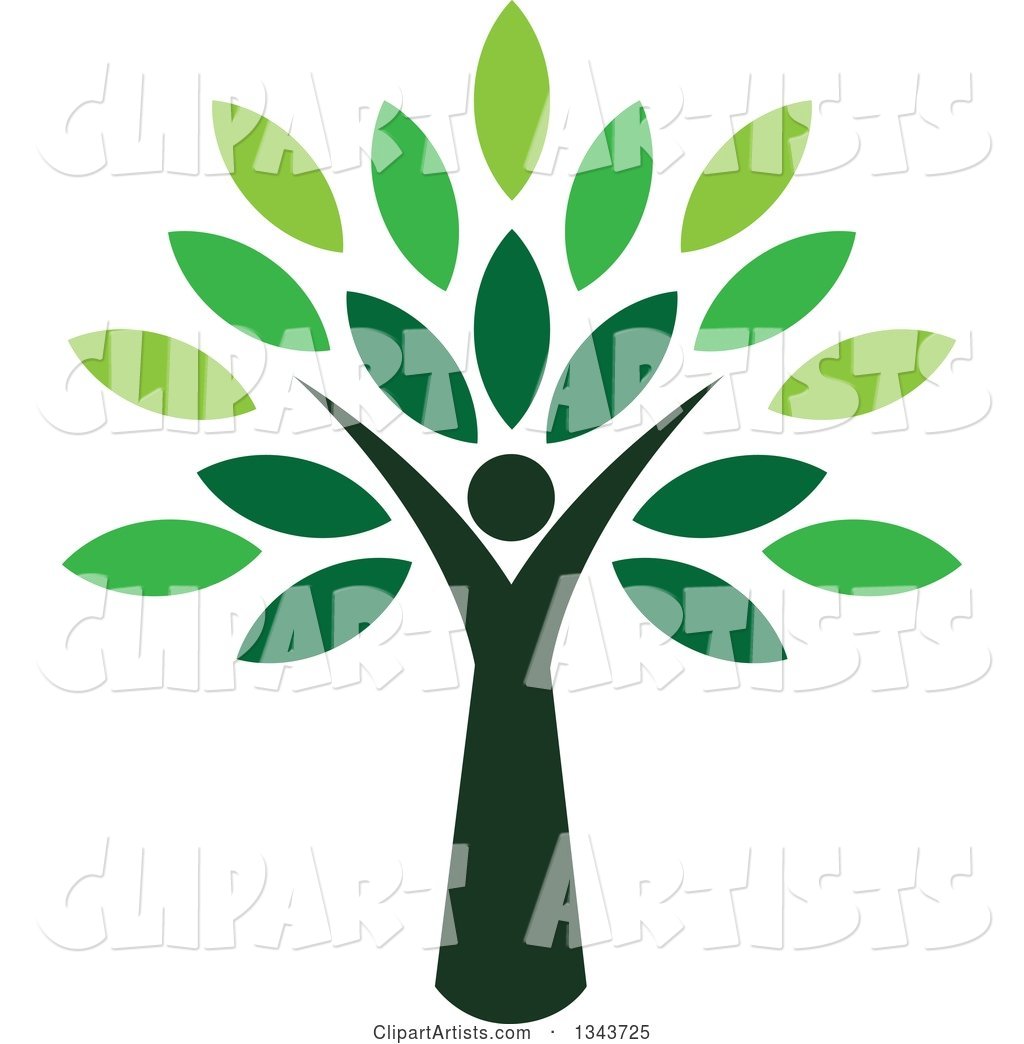 Woman Forming the Trunk of a Tree with Green Leaves
