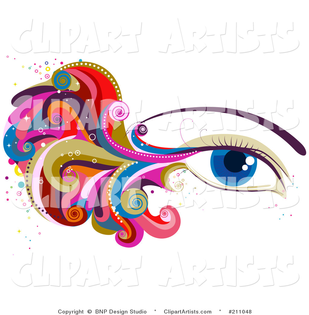 Woman's Blue Eye with Colorful Waves and Swirls