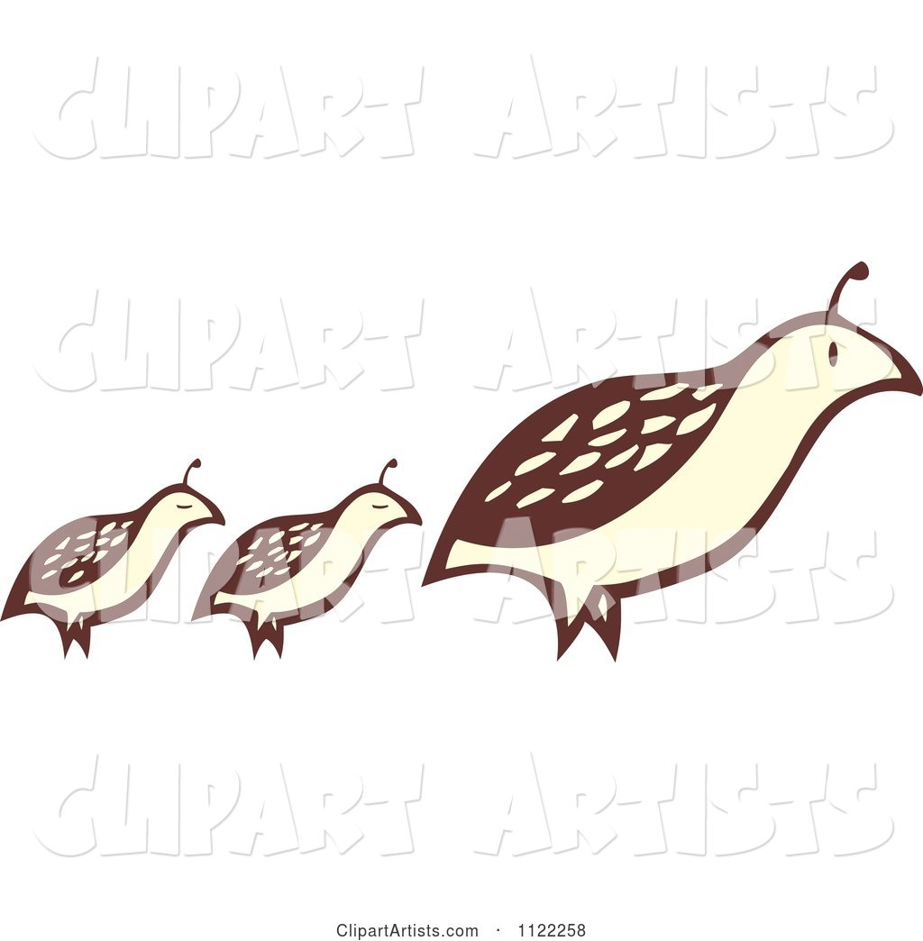Woodcut Partridge Pheasant Bird and Chicks